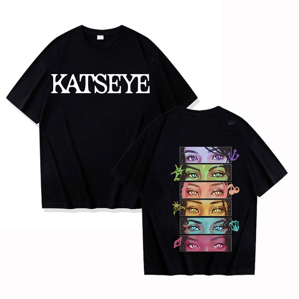 Vintage Fashion Collage - เสื้อยืดคอลลาจลายตา Kpop Katseye สำหรับผู้ชายและผู้หญิง เสื้อผ้าฝ้ายฤดูร้อน แฟชั่นวินเทจ