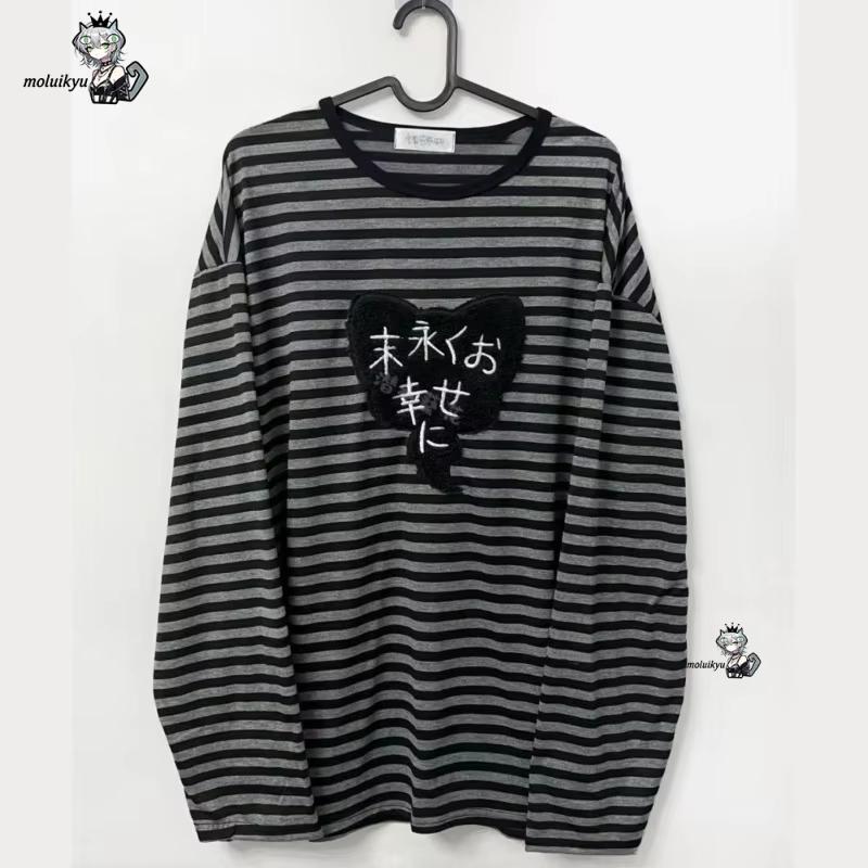 Vintage Y2K - เสื้อยืดแขนยาวคอกลมสไตล์อเมริกันพังก์วินเทจ Y2K ลายทางเข้ากับทุกชุด ดีไซน์ฮาราจูกุ ปักลายสวยงาม สไตล์ไฮสตรีท