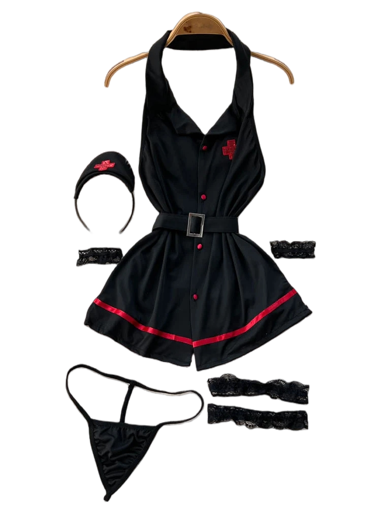 V Vintage Fashion - ชุดชั้นในเซ็กซี่แบบผูกคอ แฟชั่นวาบหวิวสำหรับฤดูร้อน คอวี แต่งเข็มขัดสไตล์วินเทจ ชุดชั้นในรัดรูปโชว์หลังสำหรับผู้หญิง ชุดเซ็กซี่สำหรับออกงานกลางคืน