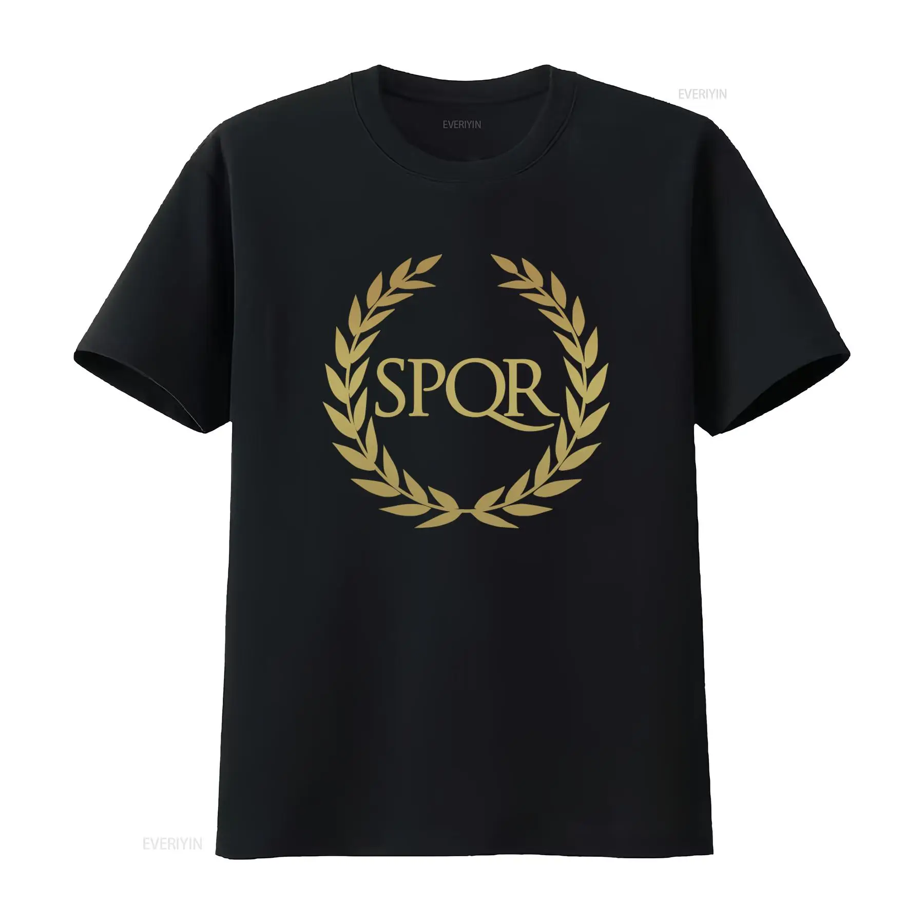 Vintage Fashion Rome - SPQR สัญลักษณ์โรมโบราณ ดีไซน์พวงหรีดทองคำ เสื้อยืดวินเทจ ล้างทำความสะอาดได้ ใส่ได้ทั้งชายและหญิง