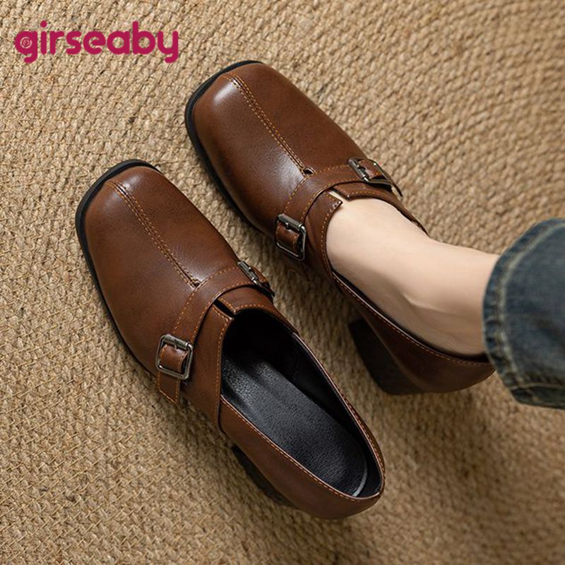 Vintage Fashion Design - Girseaby Vintage ผู้หญิงปั๊มสแควร์ Toe รองเท้าส้นสูง Slip