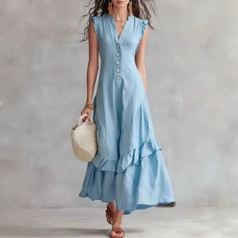 เดรสผ้าฝ้ายลินินทรงหลวมสำหรับผ - V Vintage Fashion บทวิจารณ์และราคา