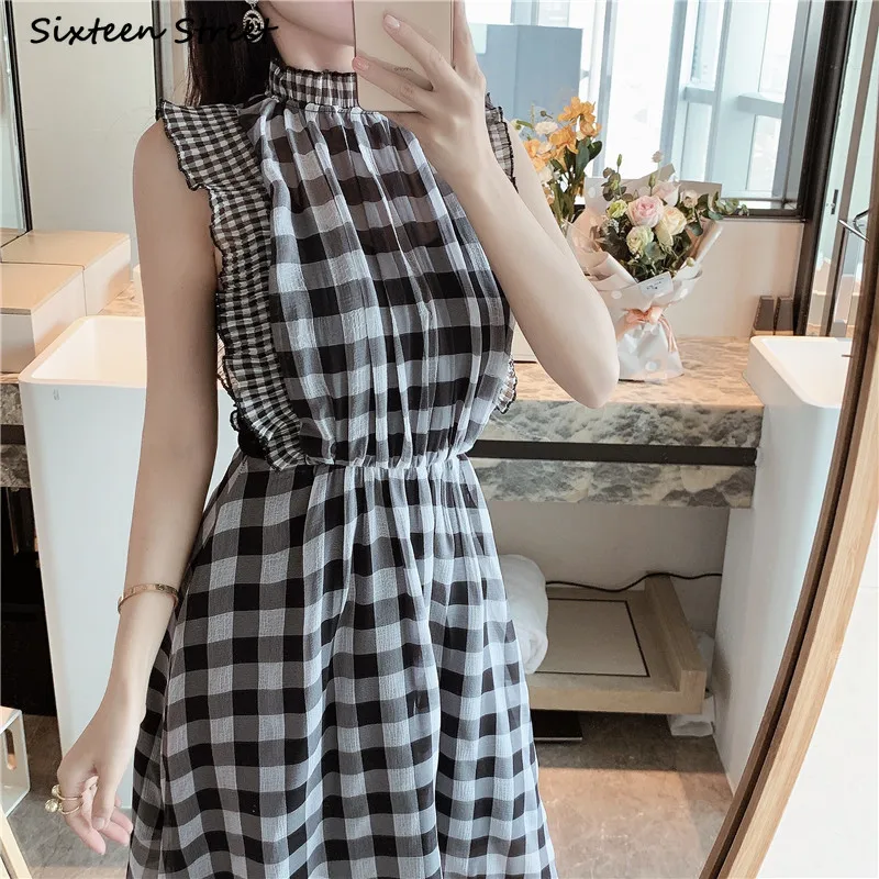 ลายสก๊อตชุดผู้หญิง O-คอเอวสูงช - Vintage Fashion Runway บทวิจารณ์และราคา