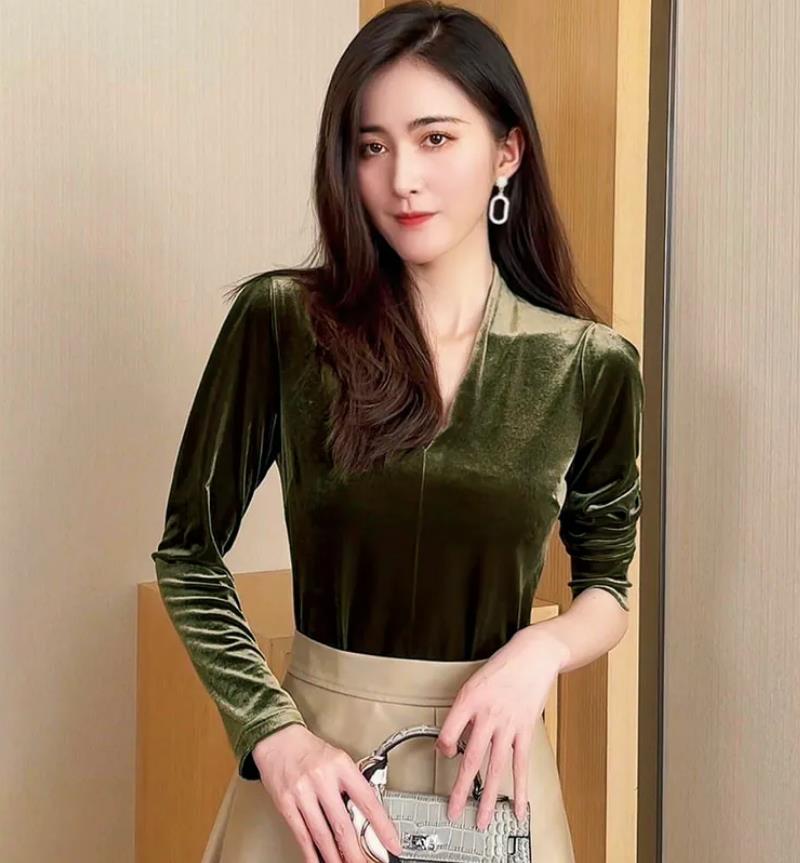 เสื้อเชิ้ตกำมะหยี่แขนยาวคอวี แ - V Vintage Fashion บทวิจารณ์และราคา